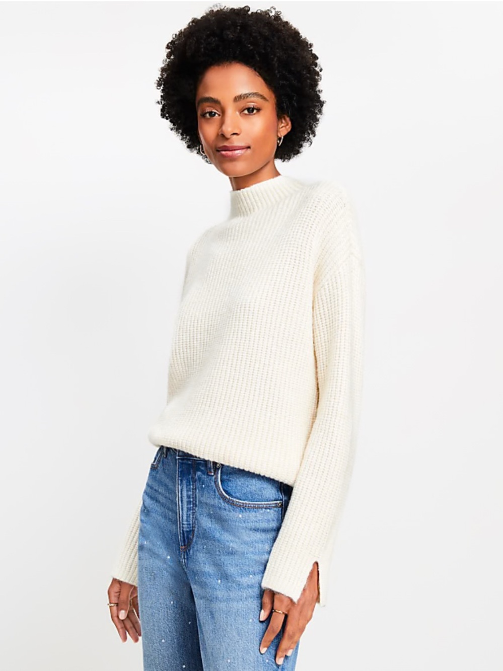 NWT Loft Shaker Mock Neck Ribbed Sweater Sz L